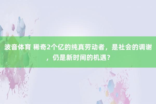 波音体育 稀奇2个亿的纯真劳动者，是社会的调谢，仍是新时间的机遇？