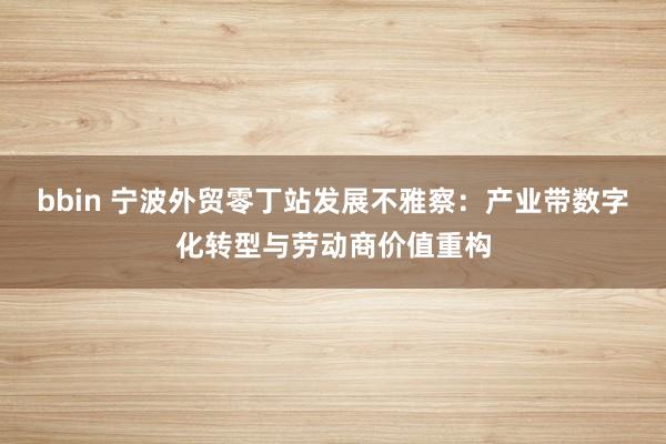 bbin 宁波外贸零丁站发展不雅察：产业带数字化转型与劳动商价值重构
