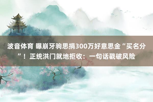 波音体育 曝崩牙驹思捐300万好意思金“买名分”！正统洪门就地拒收：一句话戳破风险