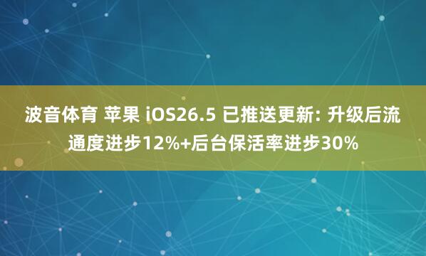 波音体育 苹果 iOS26.5 已推送更新: 升级后流通度进步12%+后台保活率进步30%